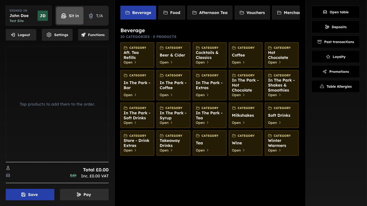Picnic Till product and order screen